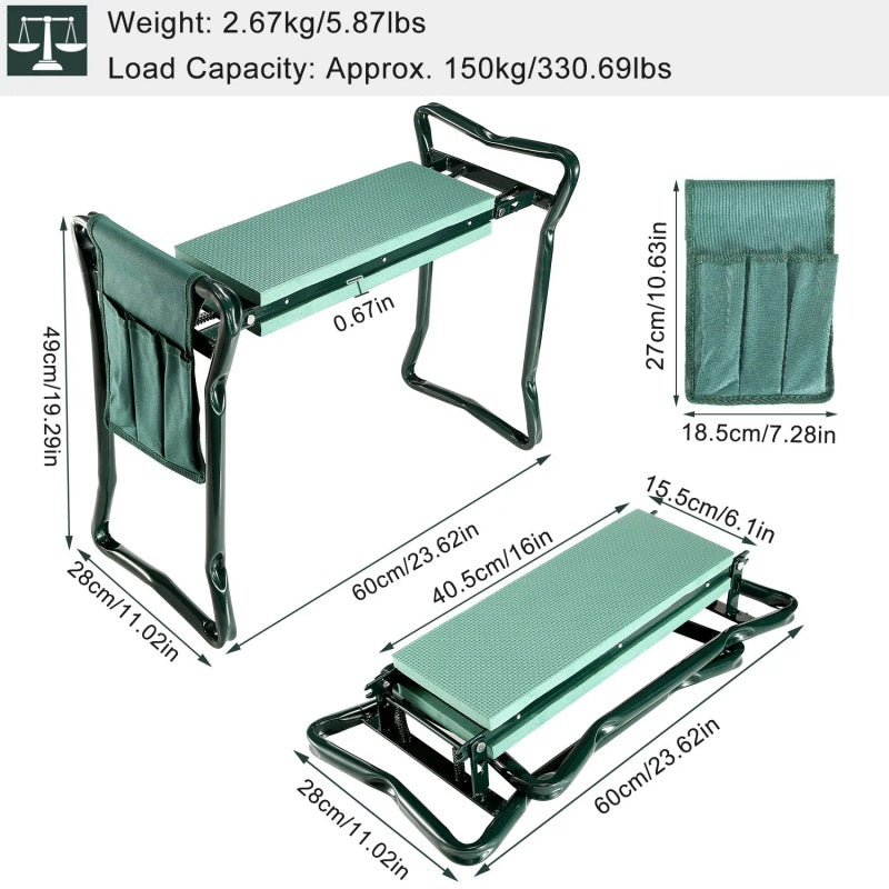 Foldable Farm Kneeler Seat With Kneeling Soft Cushion Pad Tools Pouch Portable Gardener