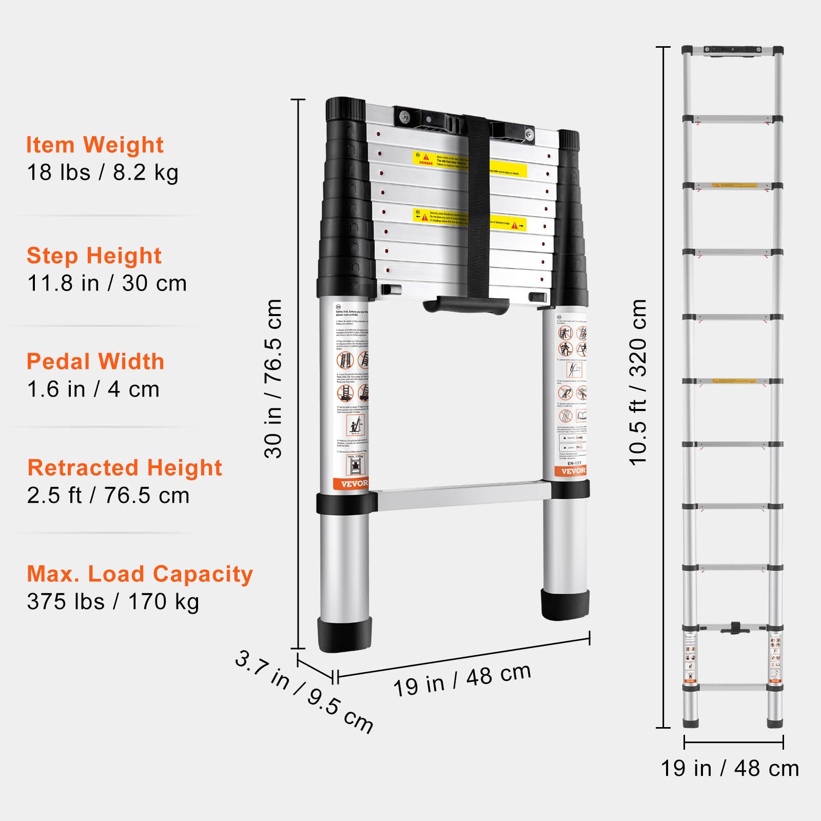 Telescoping Ladder Aluminum Extension Step 10.5 Ft Multi-purpose Portable