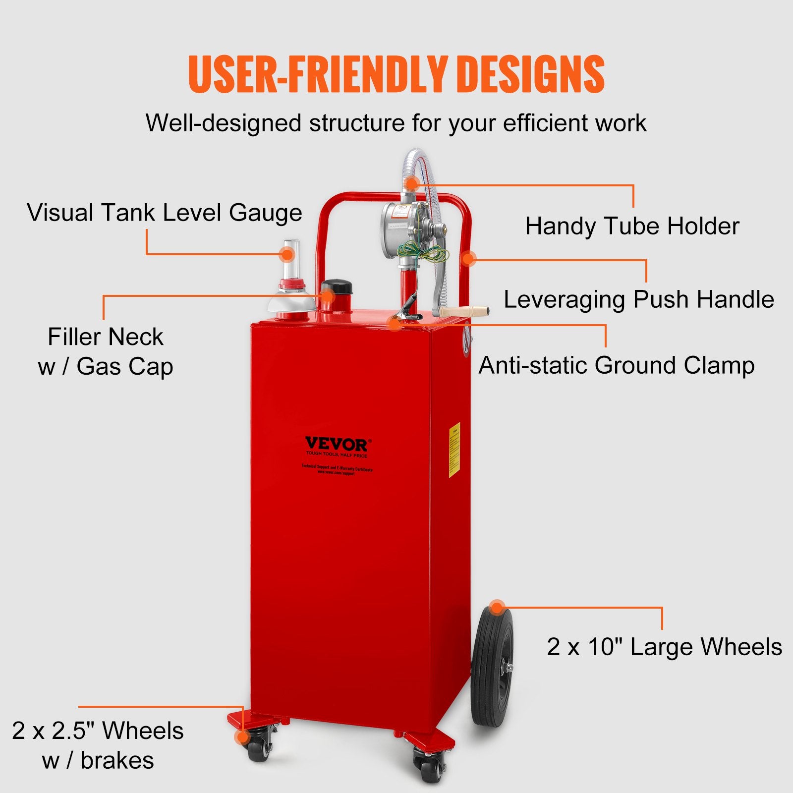 Fuel Caddy, 35 Gallon, Gas Storage Tank On 4 Wheels, With Manuel Transfer Pump, GasolineFuel Container For Cars, Lawn Mowers, ATVs, Boats, More, Red