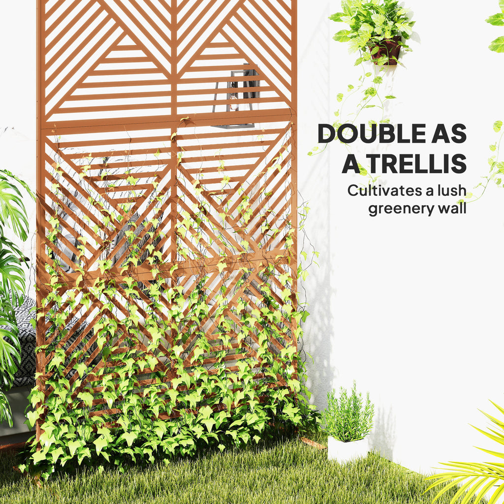 Decorative Privacy Fence Screen, Metal Outdoor Privacy Screen Climbing Plant Trellis with Stand, Rhombus Brown