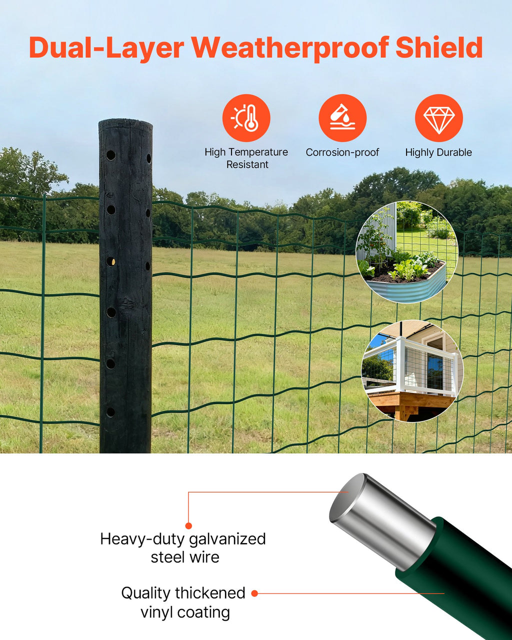 Farm Fence, 39 X 787 In, 4 X 4 In Mesh 2.1mm Galvanized Steel Wire Fencing For Cattle, Hog & Sheep, Heavy Duty Vinyl Coated Livestock Fence For Animal Enclosures, Cage Wire, Garden Fences, Green