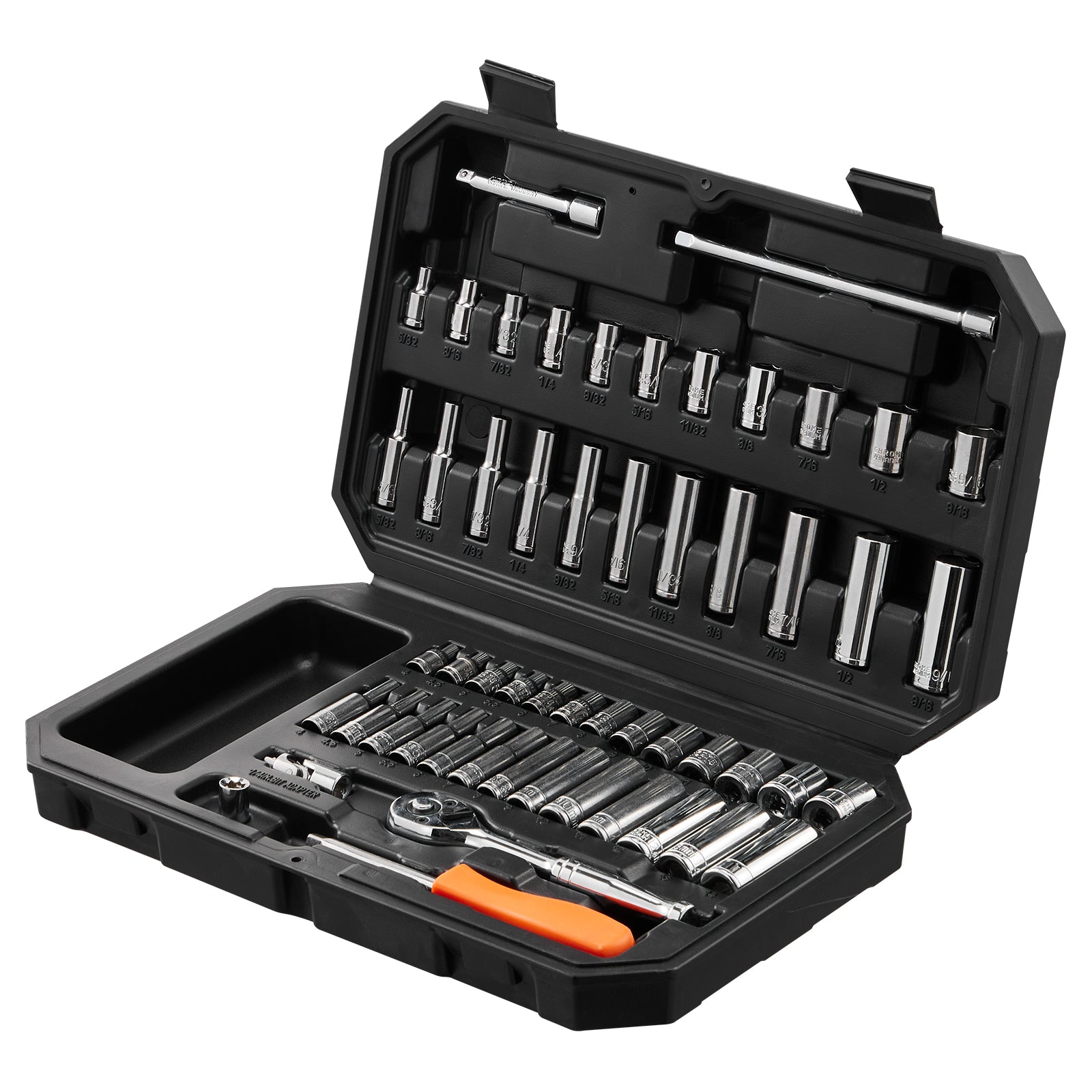 Socket Set, Drive Socket And Ratchet Set, 6-Point Socket Opening, 54 Pieces Tool Set SAE And Metric, Deep And Standard Sockets,
