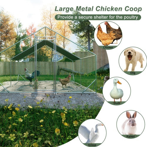 Large Metal Chicken Coop, Walk-in Chicken Run,Galvanized Wire Poultry Chicken Hen Pen Cage, Rabbits Duck Cages With Waterproof And Anti-Ultraviolet Cover For Outside 10 L X 13 W X 6.56 H