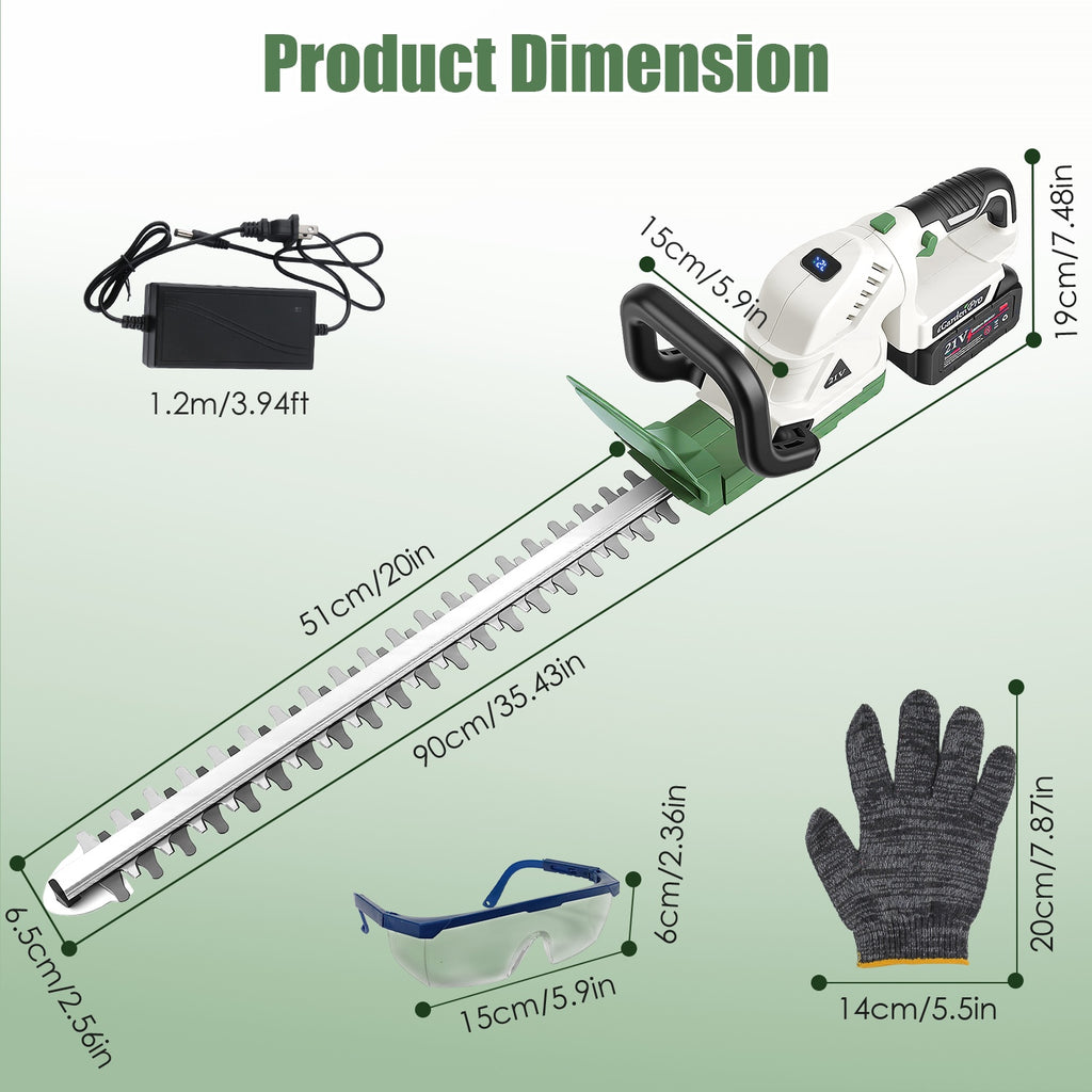 20in Cordless Hedge Trimmer For Spring Garden 21V Handheld Bush Trimmer Electric Grass Shrub Trimmer With Dual Action Blades 0.6in Cutting Diameter Safety Lock 90 Degree Adjustable Handle For Spring