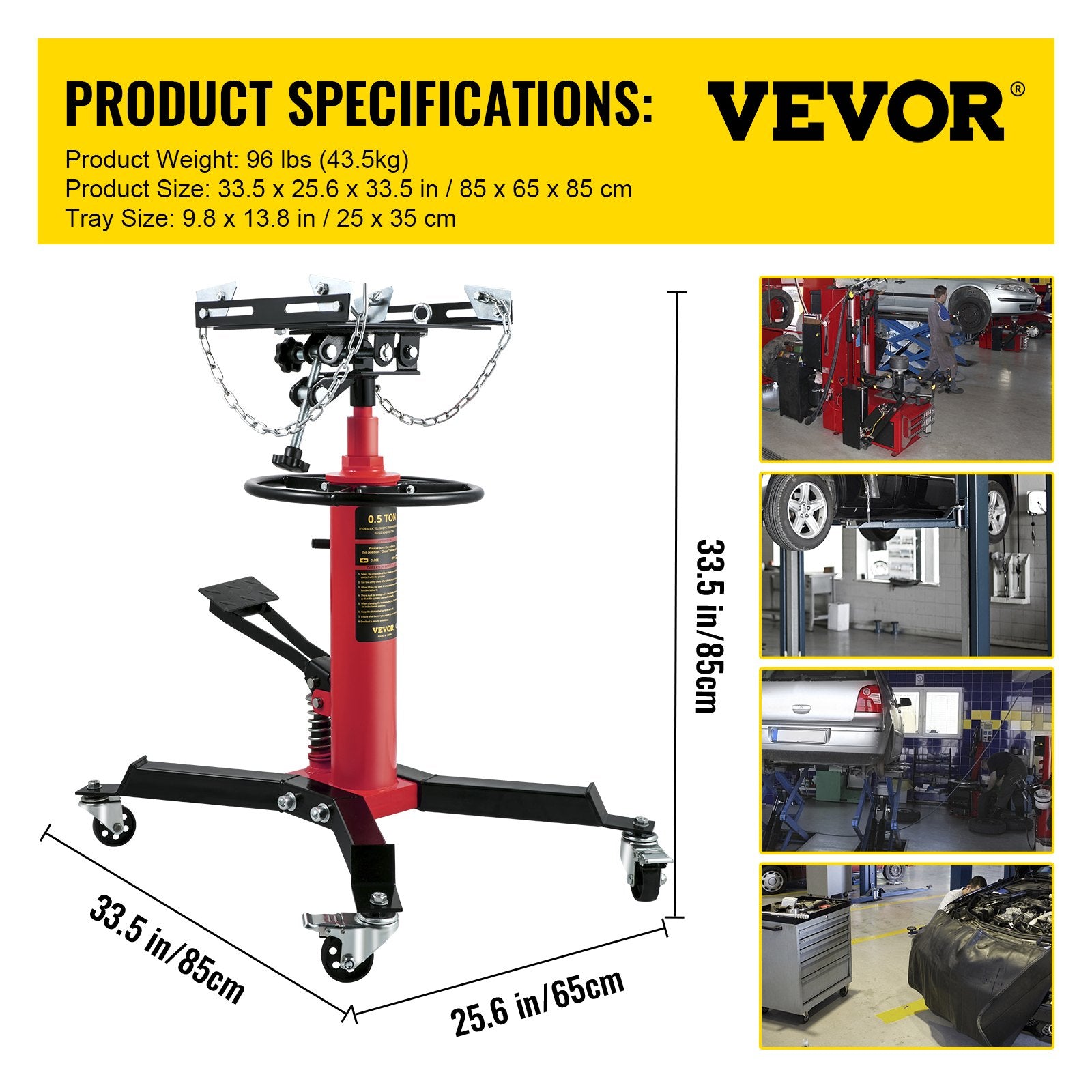 Transmission Jack, Capacity Hydraulic Telescopic Transmission Jack, 2-Stage Floor Jack Stand With Foot Pedal,  Swivel Wheel, Garage