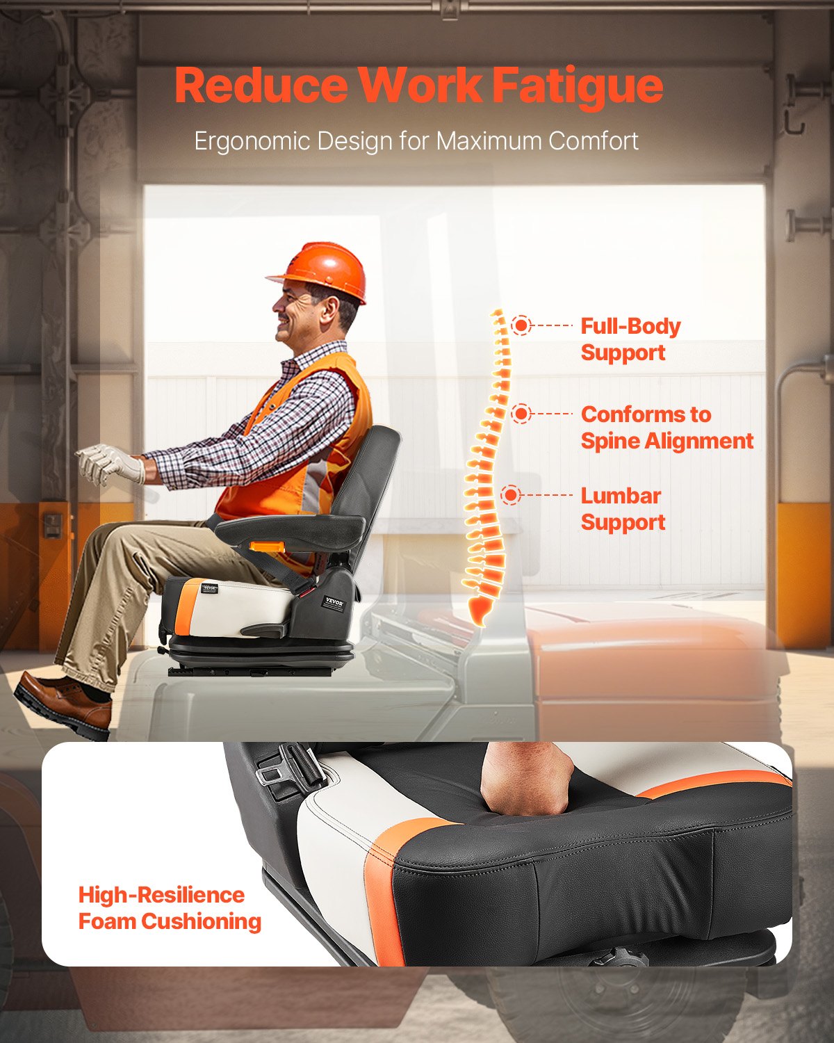 Universal Forklift Seat, Tractor Suspension Seat With Adjustable Back, Armrest & Safety Belt, Secure Fold Down Tractor Seat With Micro Switch, Lawnmower Seat For Skid Loader Bulldozer
