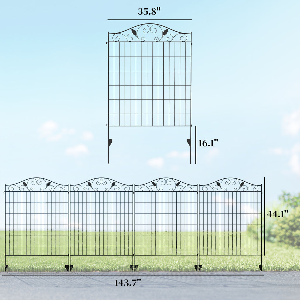 Garden Fence, 4 Pack, 44 In(H) X 12 Ft(L) Folding Garden Fence Border, No Dig Ground Stake Metal Fence Panels For Outdoor Patio Yard Landscape