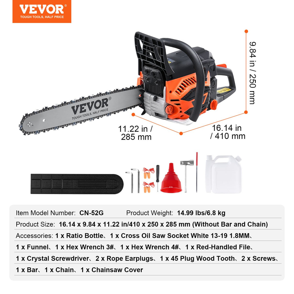 Gas Chainsaw, 52CC 18" 2.55HP, Gasoline Powered Chain Saw, Handheld Cordless Petrol Chainsaws For Tree Wood Branch Cutting, Tree Trimming, Land Clearing, Farm Garden Ranch Forest Cutting Use