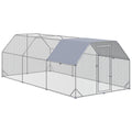 PawHut Large Chicken Coop Metal Chicken Run With Waterproof And Anti-UV Cover, Flat Shaped Walk In Fence Cage Hen House For Outdoor And Yard Farm Use, 1 Tube Diameter, 9.2 X 18.7 X 6.4