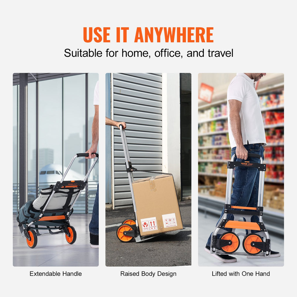 Folding Hand Truck, 275 Lbs Load Capacity, Aluminum Portable Cart, Convertible Hand Truck And Dolly With Telescoping Handle And PP+TPR Wheels, Ultra Lightweight Super Strong For Moving Warehouse