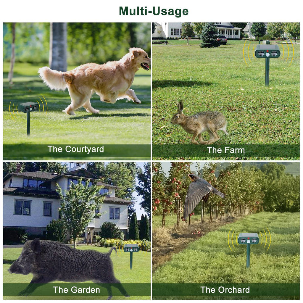 1Pc Ultrasonic Animal Repeller Solar Powered Motion Sensor Repellent IPX4 Waterproof Outdoor For Summer Spring Farm Garden Yard Repelling Deer Raccoon Cat Dog Rabbit Squirrel Bird