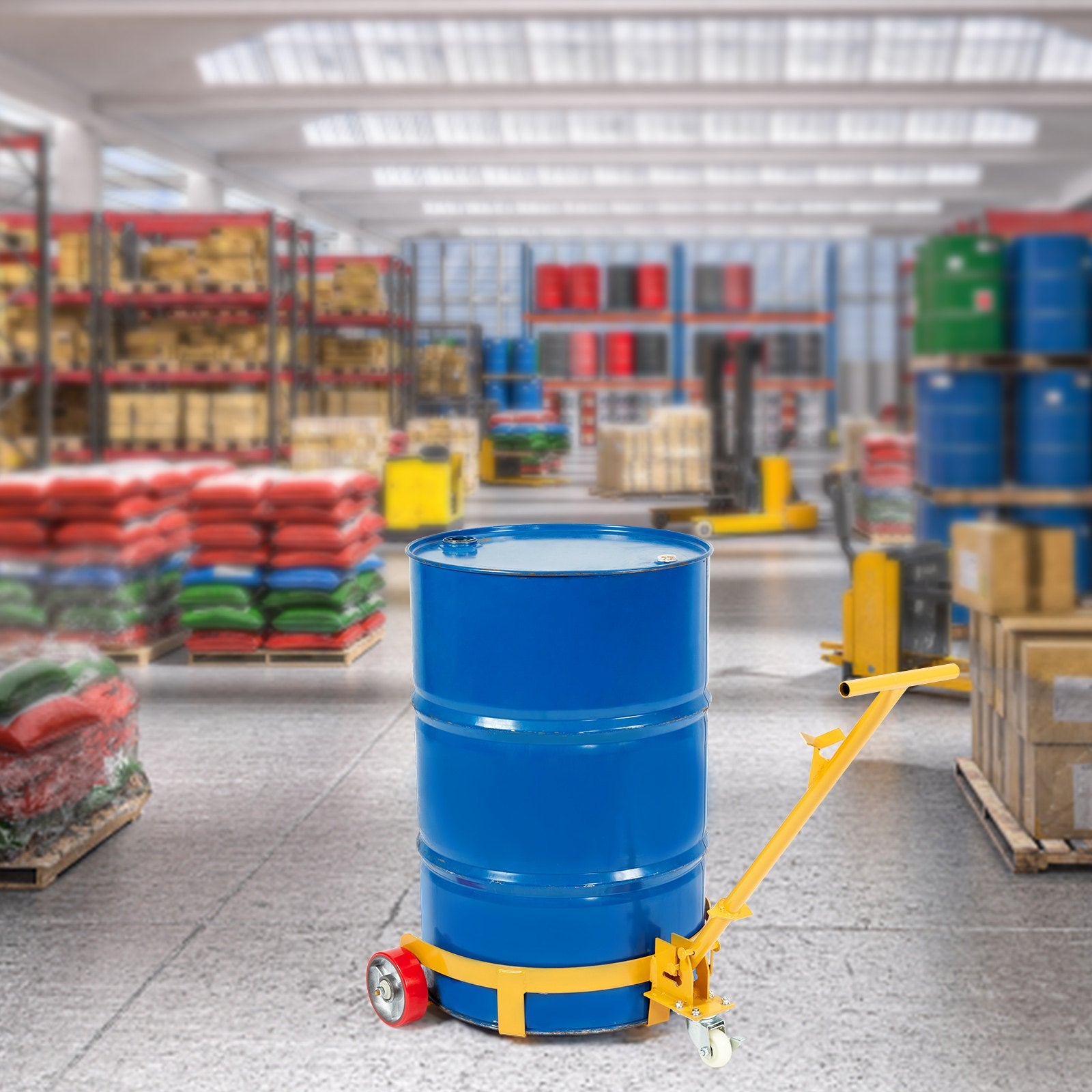 55 Gallon Drum Dolly, 1200 Lbs Load Capacity, Barrel Dolly Cart Drum Caddy Round Dolly Steel Low Profile, Heavy Duty Steel Frame With Adjustable Handle 3 Wheels, For Workshop Factory Warehouse