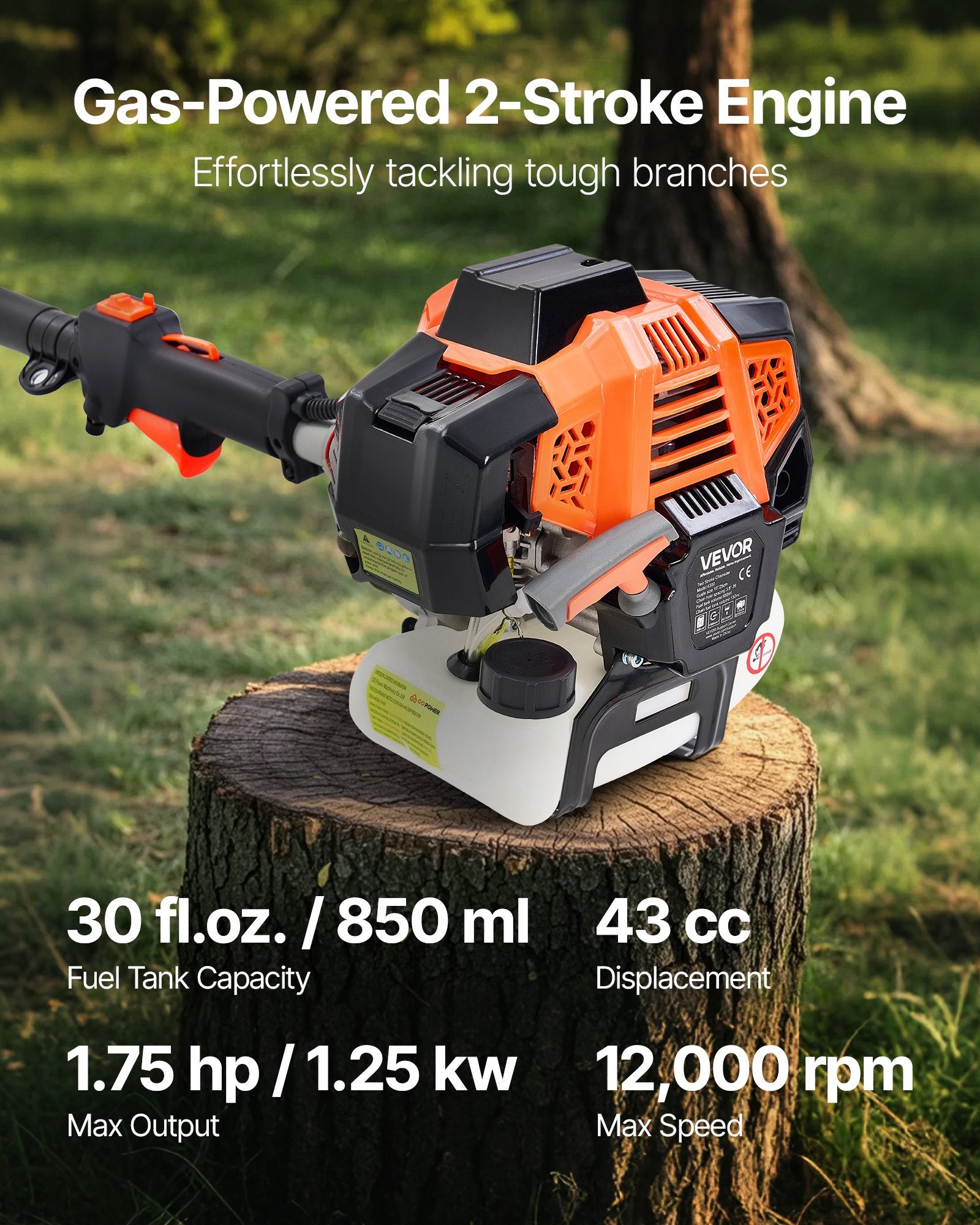 Gas Pole Saw 43CC 2-Stroke Extendable Cordless Tree Trimmer 10 In Cutting Bar