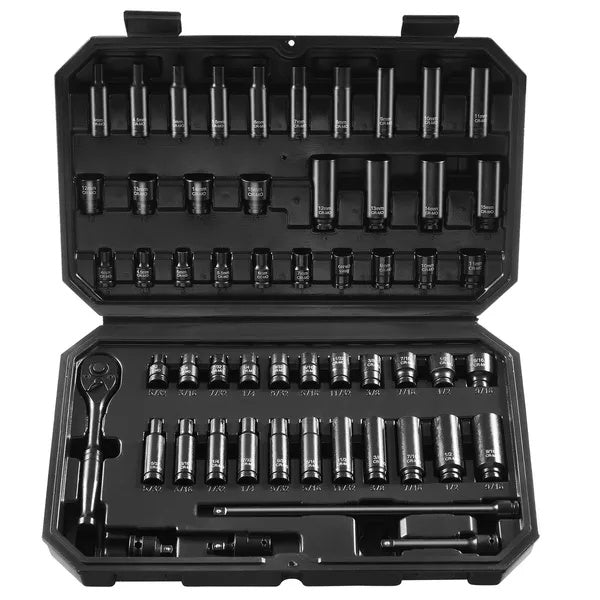 Impact Sockets Set 55pcs 6-Point  Drive Bit Ratchet Tool Kit Case