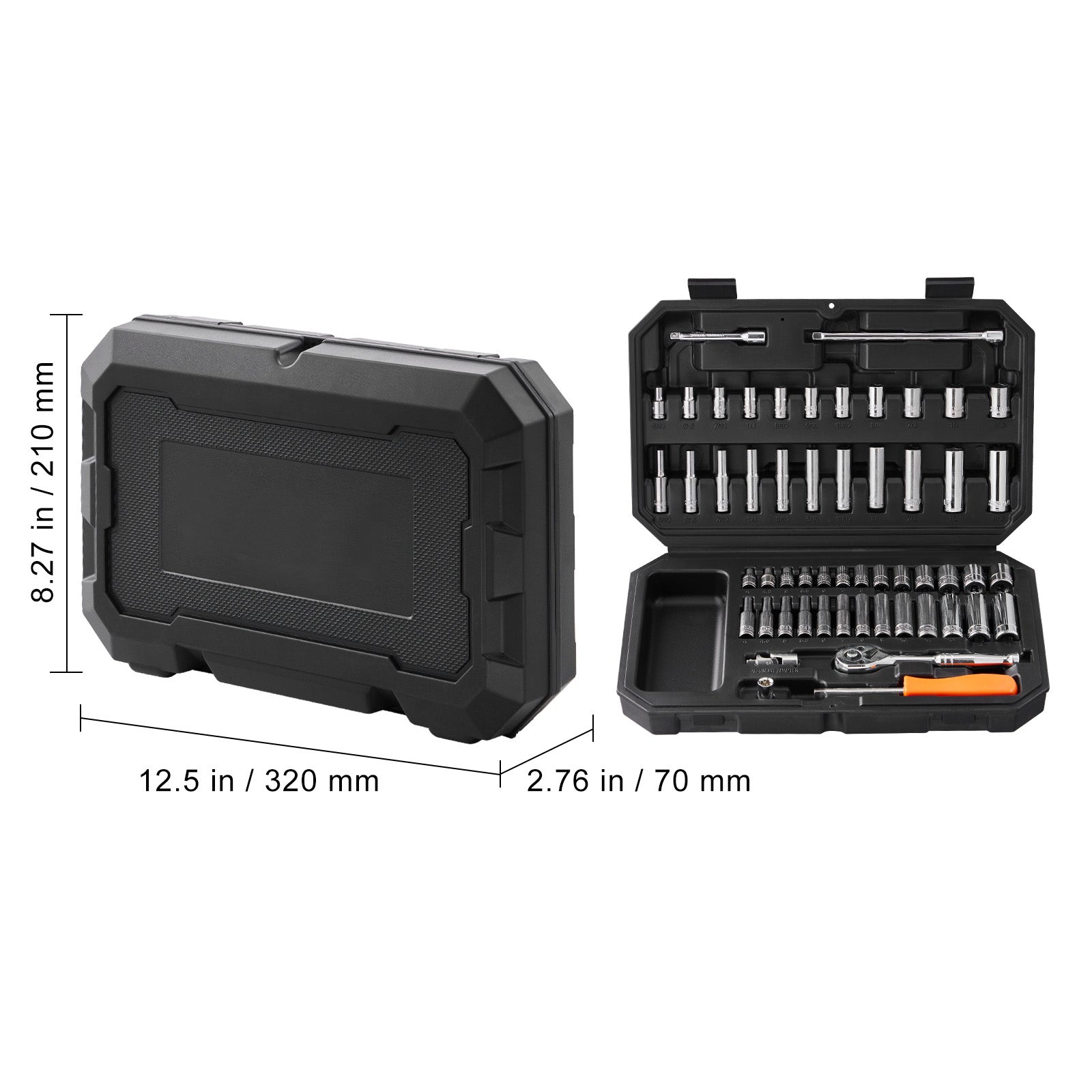 Socket Set, Drive Socket And Ratchet Set, 6-Point Socket Opening, 54 Pieces Tool Set SAE And Metric, Deep And Standard Sockets,