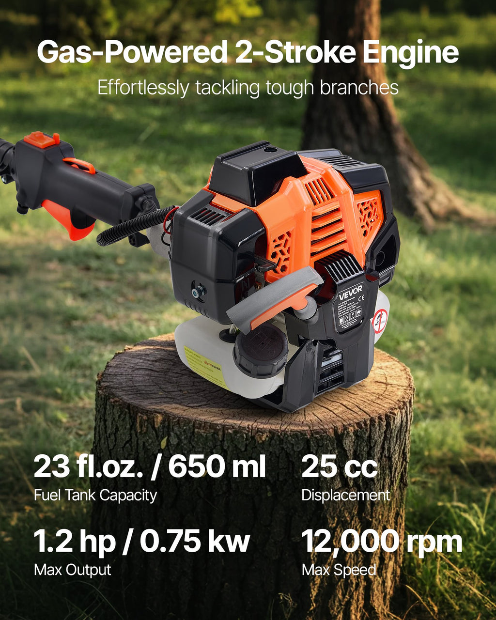 Gas Pole Saw 25CC 2-Stroke Extendable Cordless Tree Trimmer 8 In Cutting Bar