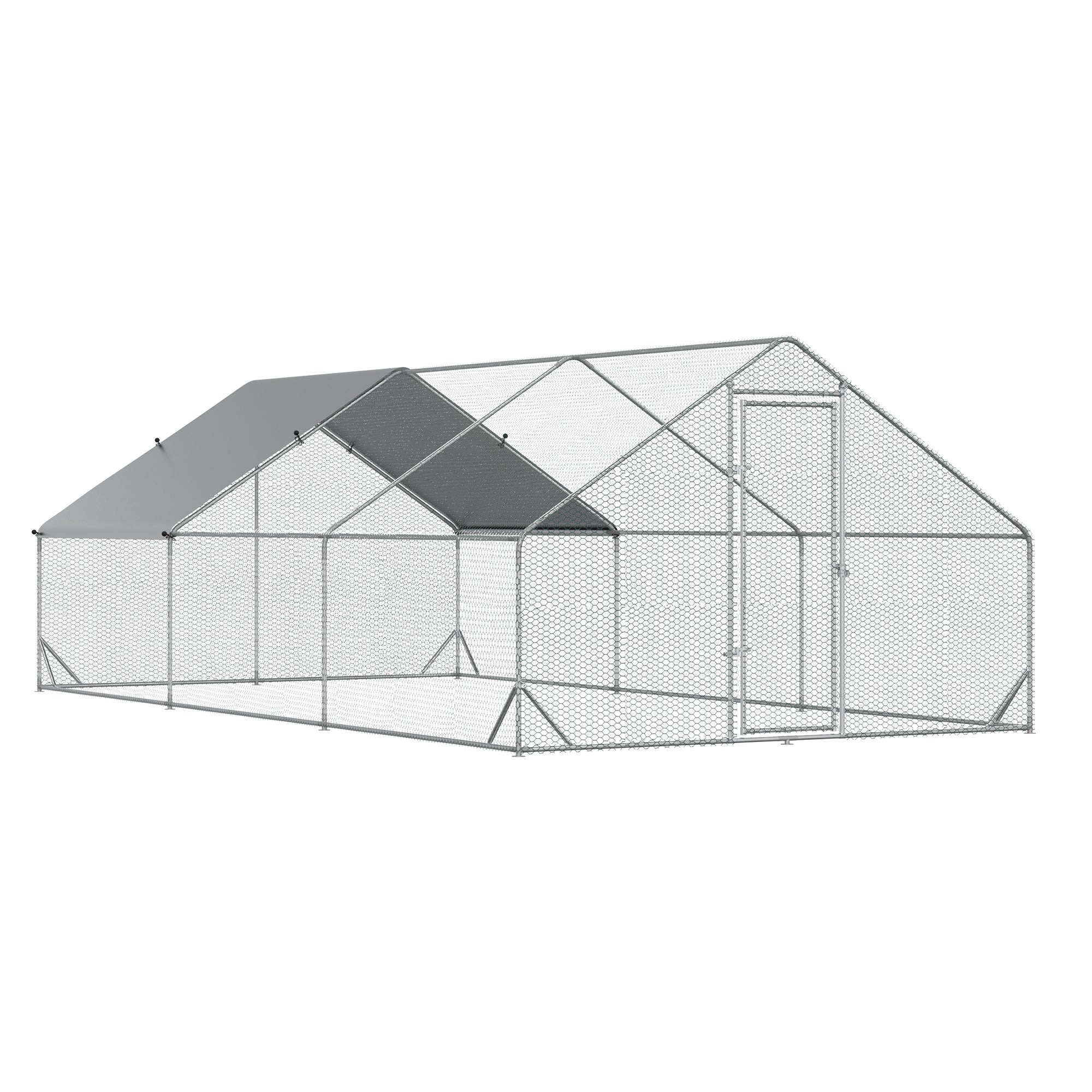 PawHut Large Chicken Coop Metal Chicken Run With Waterproof And Anti-UV Cover, Spire Shaped Walk In Fence Cage Hen House For Outdoor And Yard Farm Use, 1 Tube Diameter, 9.8 X 19.7'X 6.6