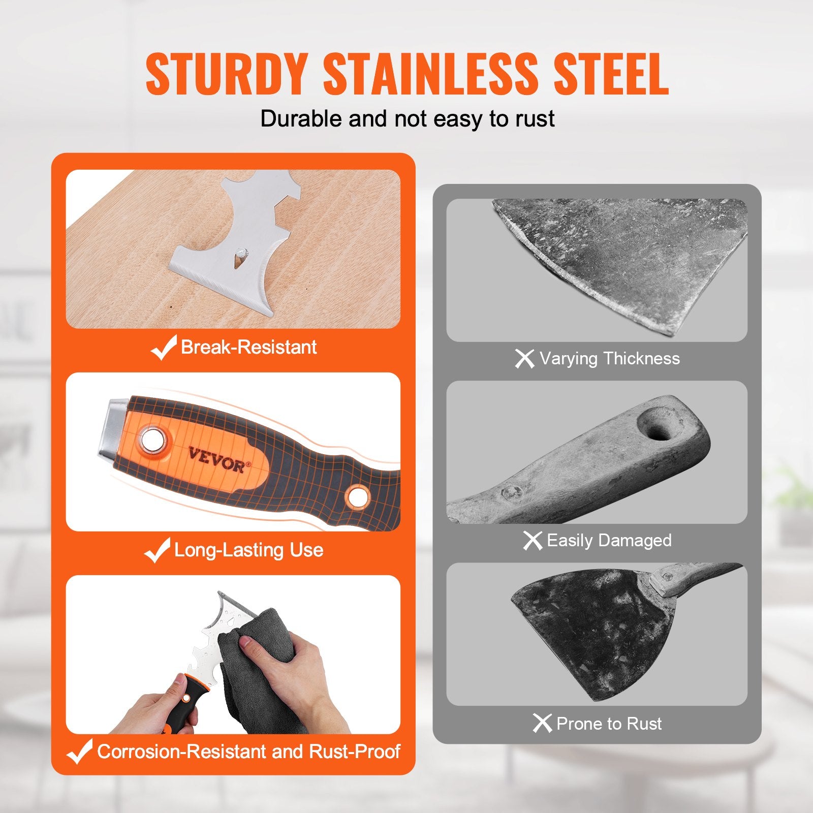 Drywall Knife Set, 6 PCS Drywall Tools Includes 3in Painter Scraper, Two Putty Knives,  Two Taping Knives And 12in Mud Pan, Stainless Steel Spackle Tool, Drywall Finishing Tools For Home
