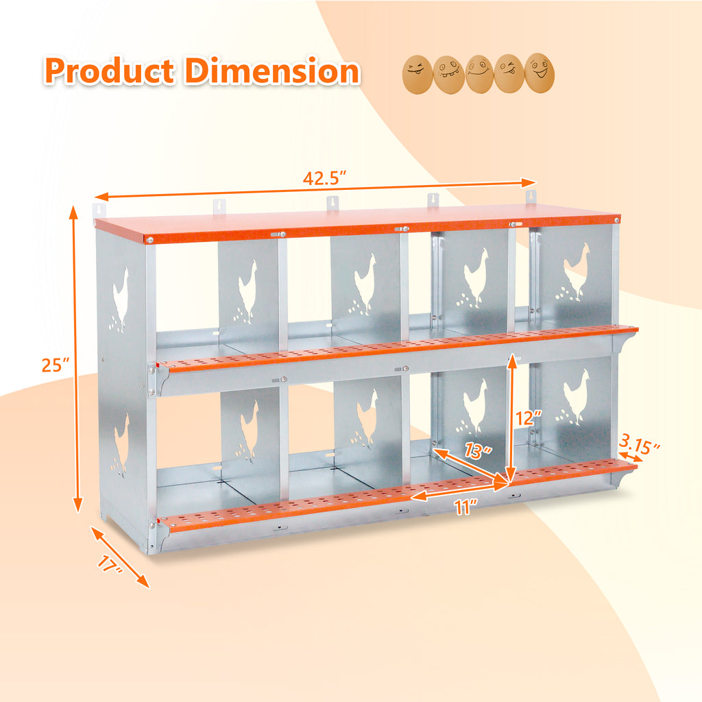 8-Bay Metal Nest Box-Wall Mount For Hens Ducks, Easy Egg   Assembly, Vented Galvanized Steel Coop Equipment Orange