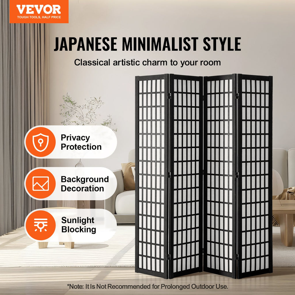 Room Divider, 4 Panel Japanese Room Divider, Wood Folding Privacy Screen Indoor, Japanese Partition Dividers Portable Decoration Screens, For Room Separation Home Office Restaurant & Bedroom