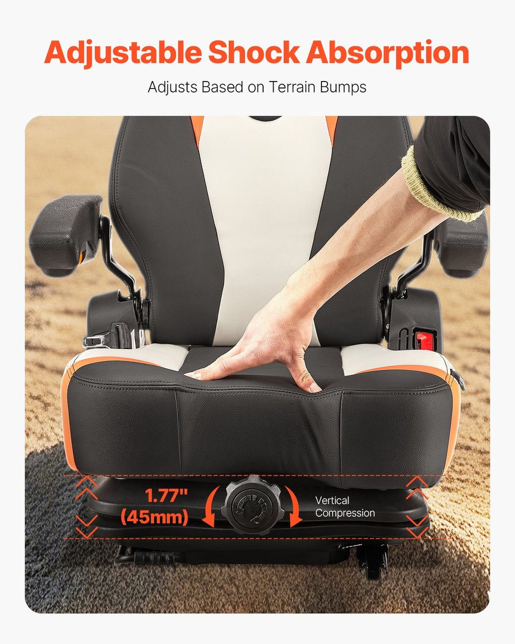 Universal Forklift Seat, Tractor Suspension Seat With Adjustable Back, Armrest & Safety Belt, Secure Fold Down Tractor Seat With Micro Switch, Lawnmower Seat For Skid Loader Bulldozer