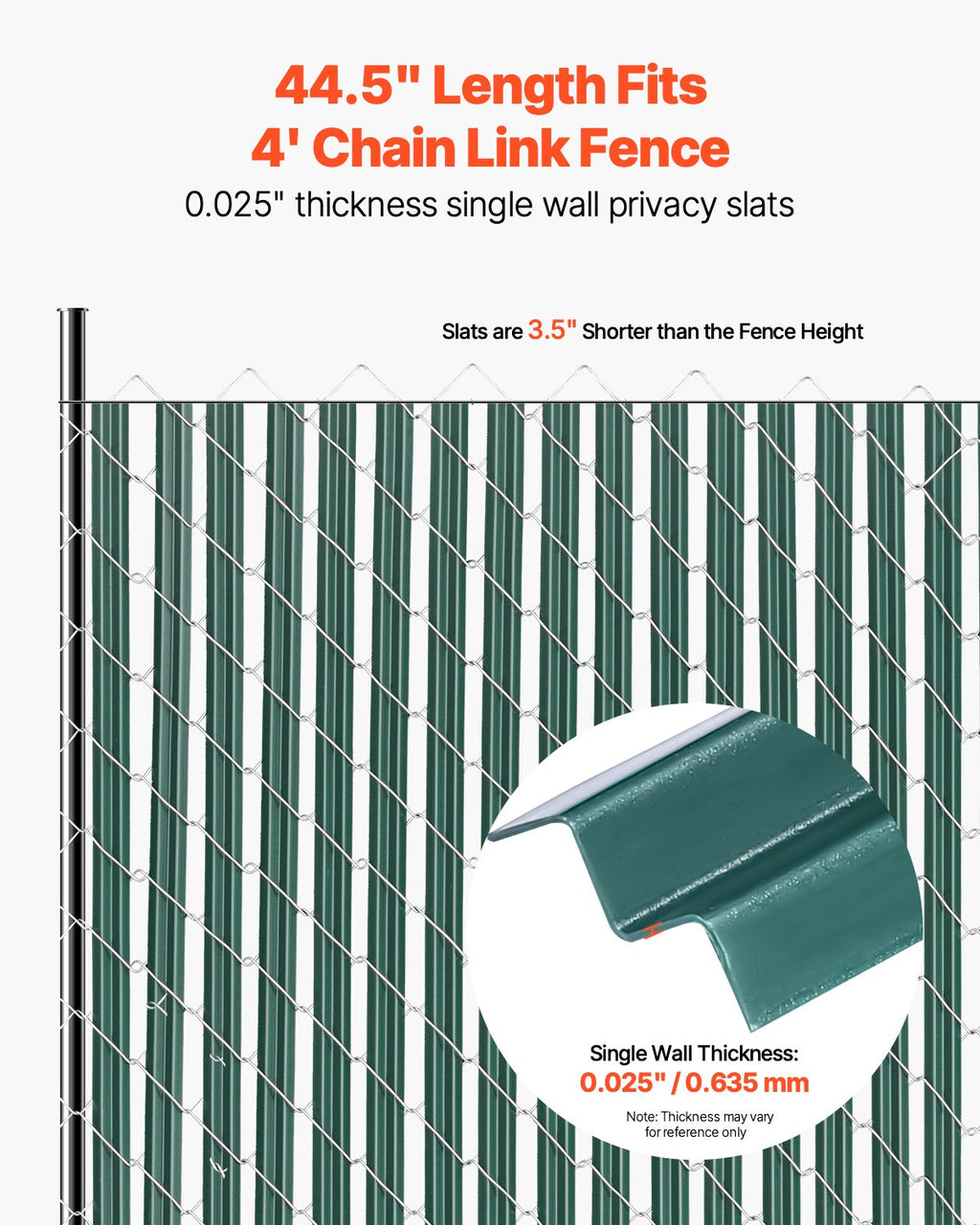 Chain Link Fence Privacy Slats Single-Wall For 4' High Fence Bottom Lock Green