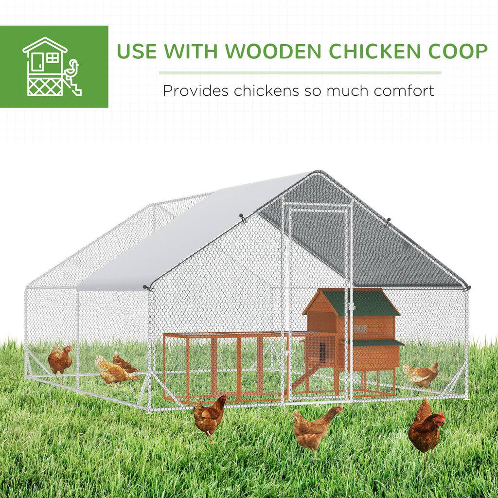 PawHut Large Chicken Coop Metal Chicken Run With Waterproof And Anti-UV Cover, Spire Shaped Walk In Fence Cage Hen House For Outdoor And Yard Farm Use, 1 Tube Diameter, 9.8X 13.1 X 6.6