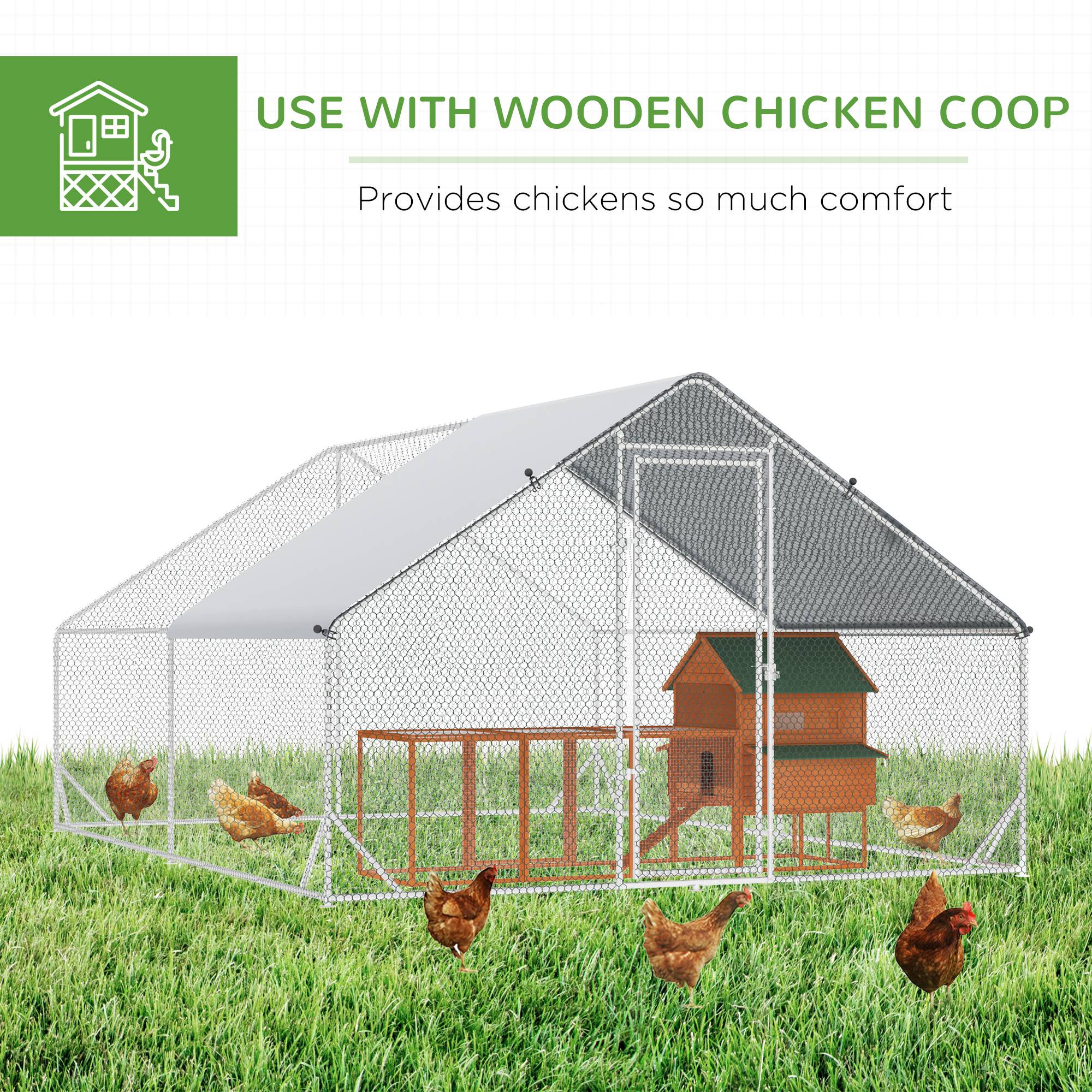 PawHut Large Chicken Coop Metal Chicken Run With Waterproof And Anti-UV Cover, Spire Shaped Walk In Fence Cage Hen House For Outdoor And Yard Farm Use, 1 Tube Diameter, 9.8X 13.1 X 6.6