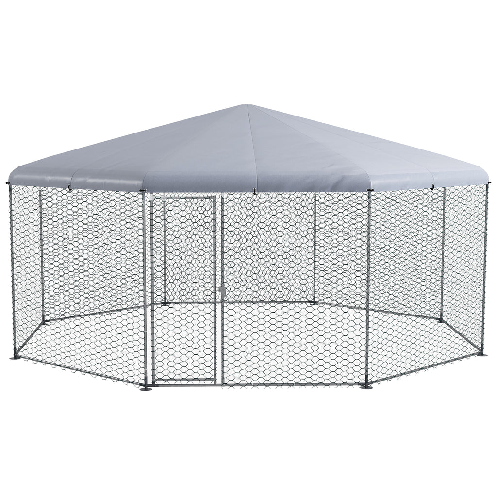 PawHut Large Metal Chicken Coop Chicken Run For Chicken, Ducks And Rabbits With Waterproof And Anti-UV Cover, Walk-in Poultry Cage Hen House For Outdoor And Yard Farm Use, 17' X 15.7' X 9'