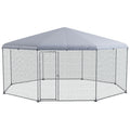 PawHut Large Metal Chicken Coop Chicken Run For Chicken, Ducks And Rabbits With Waterproof And Anti-UV Cover, Walk-in Poultry Cage Hen House For Outdoor And Yard Farm Use, 17' X 15.7' X 9'