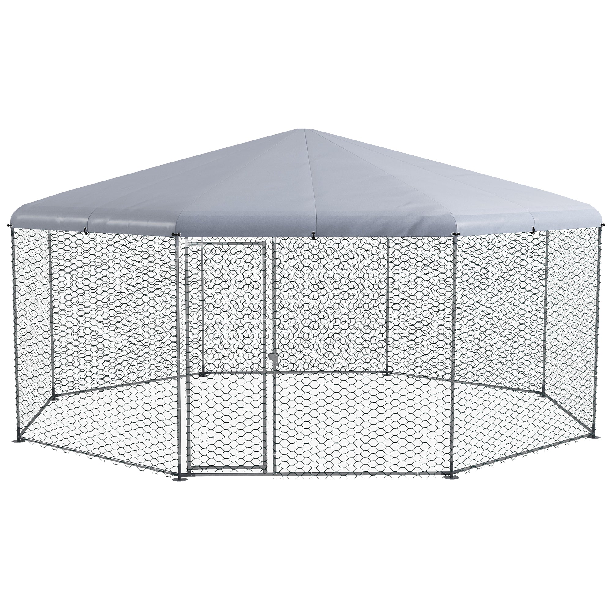 PawHut Large Metal Chicken Coop Chicken Run For Chicken, Ducks And Rabbits With Waterproof And Anti-UV Cover, Walk-in Poultry Cage Hen House For Outdoor And Yard Farm Use, 17' X 15.7' X 9'