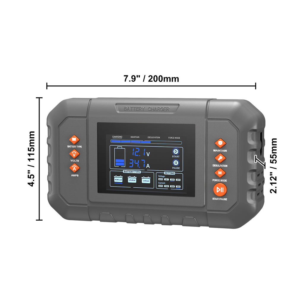 Smart Battery Charger, 35-Amp, Lithium LiFePO4 Lead-Acid   Car Battery Charger With LCD Display, Trickle Charger Maintainer Desulfator For Boat Motorcycle Lawn Mower Deep Cycle