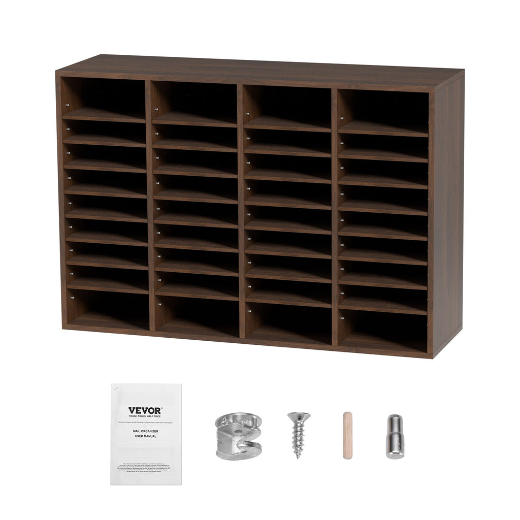 Literature Organizers, 36 Compartments Office Mailbox With Adjustable Shelves, Wood Literature Sorter 39.3x12x26.8 Inches For Office, Home, Classroom, Mailrooms Organization, EPA Certified Brown