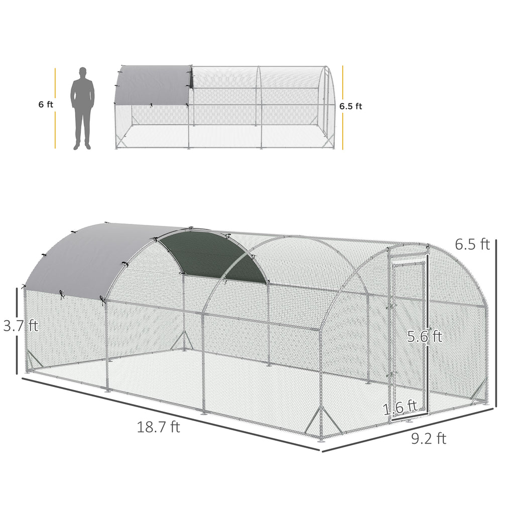 Large Chicken Coop Metal Chicken Run With Waterproof And Anti-UV Cover, Dome Shaped Walk-in Fence Cage Hen House For Outdoor And Yard Farm Use, 1" Tube Diameter, 9.2' X 18.7' X 6.5'