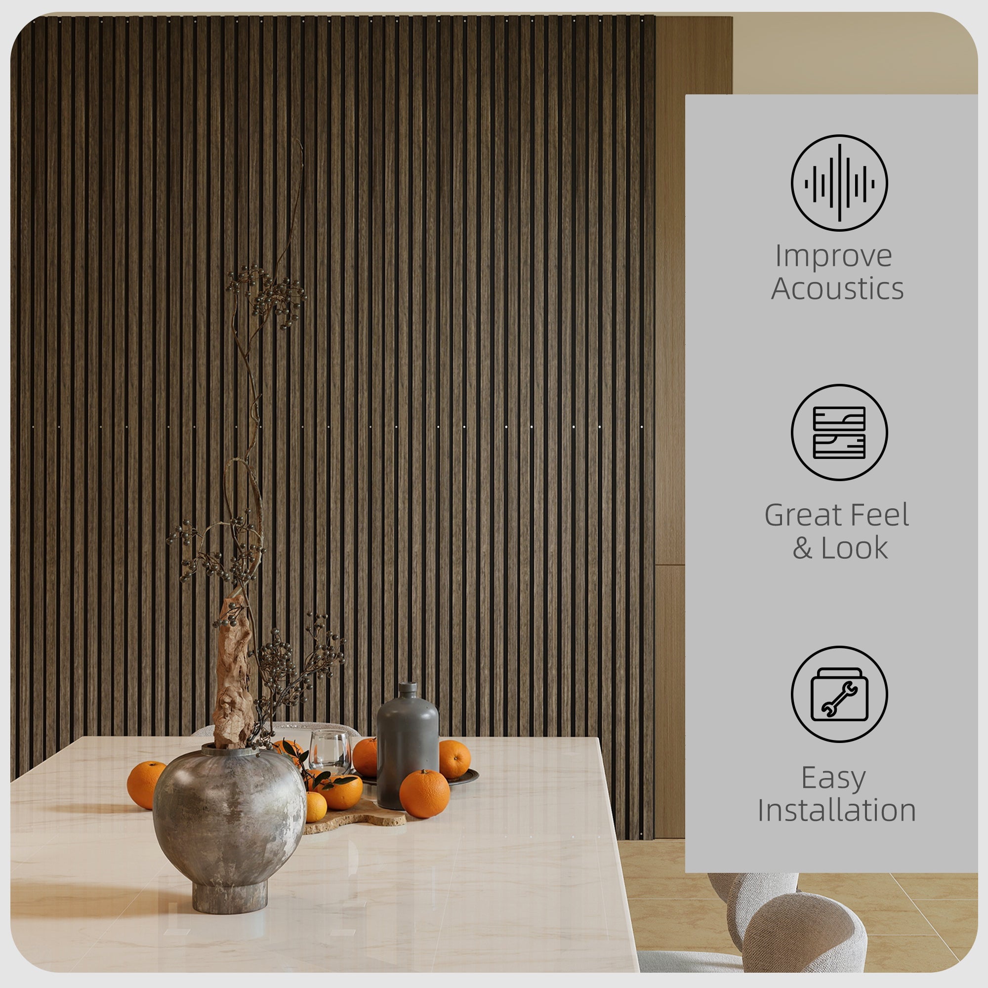 95" X 8" Wood Panels For Wall, 4 Pack Acoustic Panels, Sound Absorbing Slat Wall For Interior Wall Decor, Home, Walnut