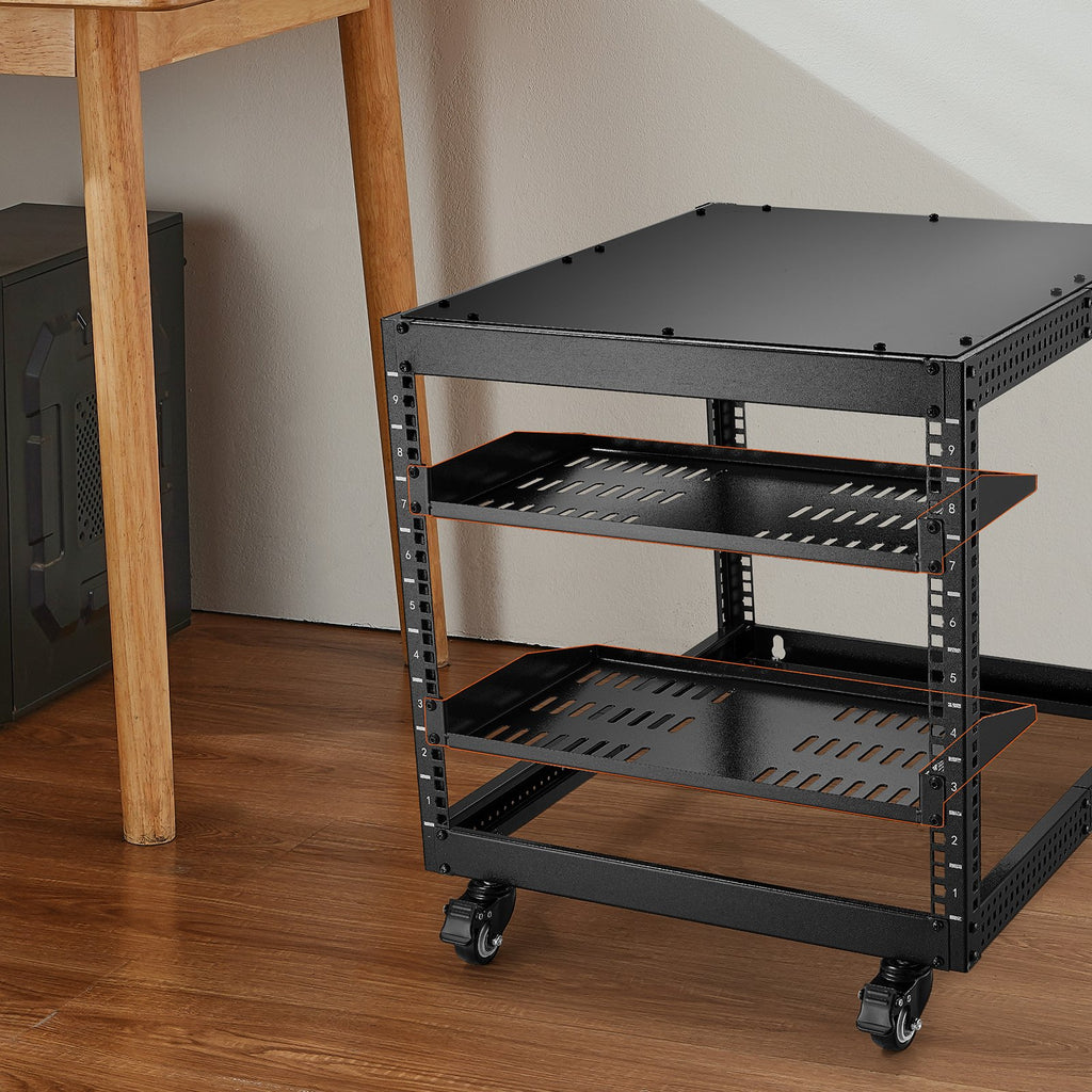 2PCS 1U Server Rack Shelf Depth Vented Rack Mount Shelf Tray