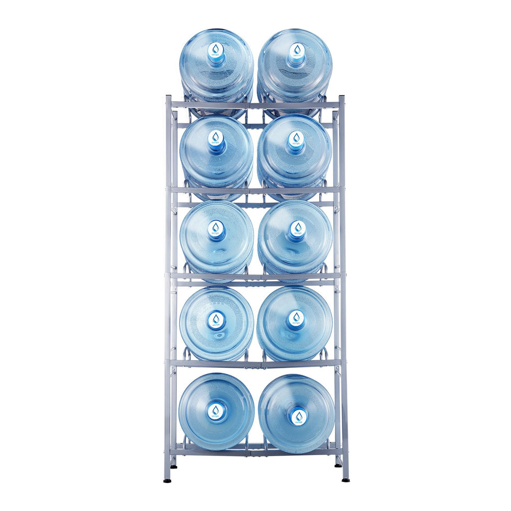 5-Tier Water Jug Holder Double Row Water Jug Rack 10 Bottles Silver Gray