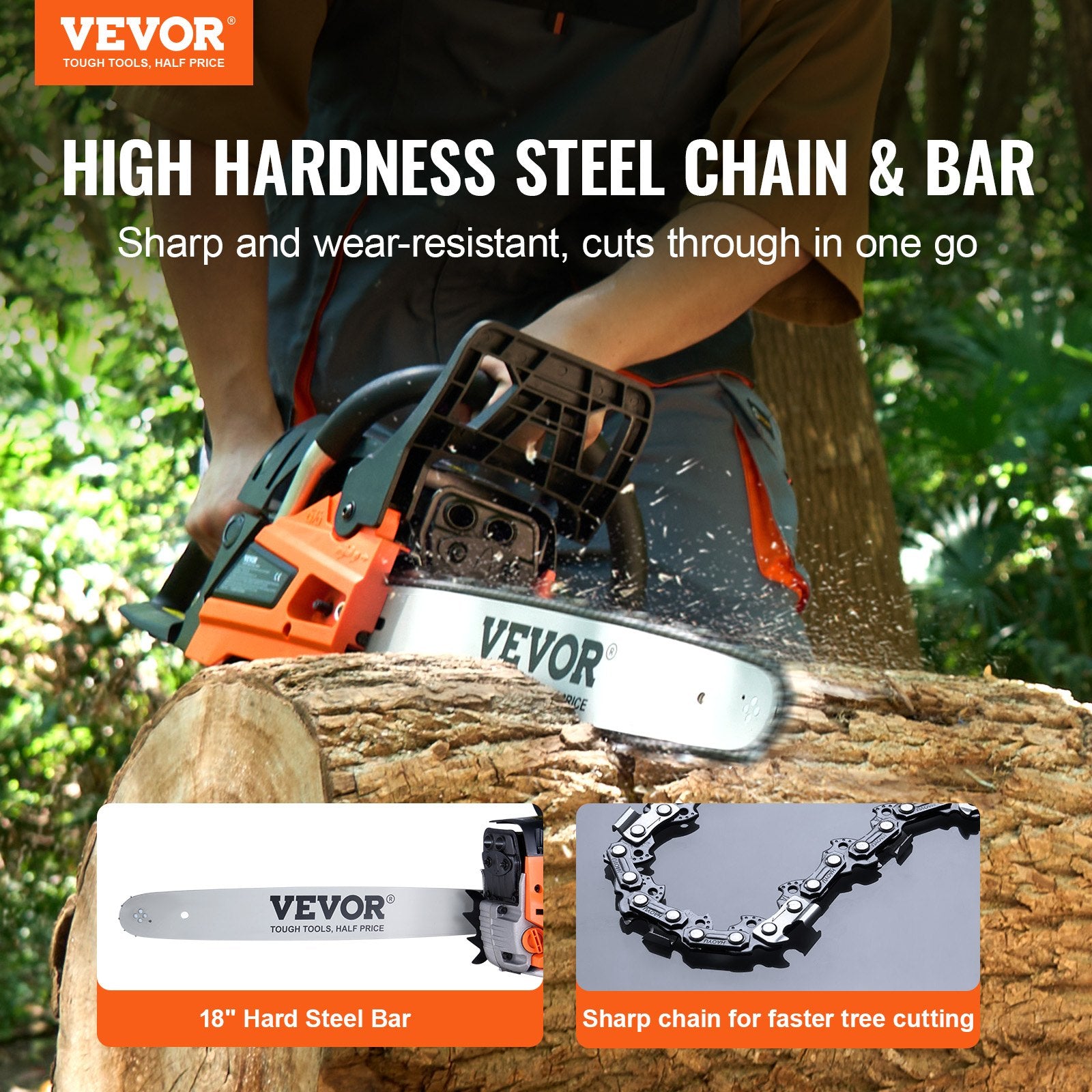 Gas Chainsaw, 52CC 18" 2.55HP, Gasoline Powered Chain Saw, Handheld Cordless Petrol Chainsaws For Tree Wood Branch Cutting, Tree Trimming, Land Clearing, Farm Garden Ranch Forest Cutting Use