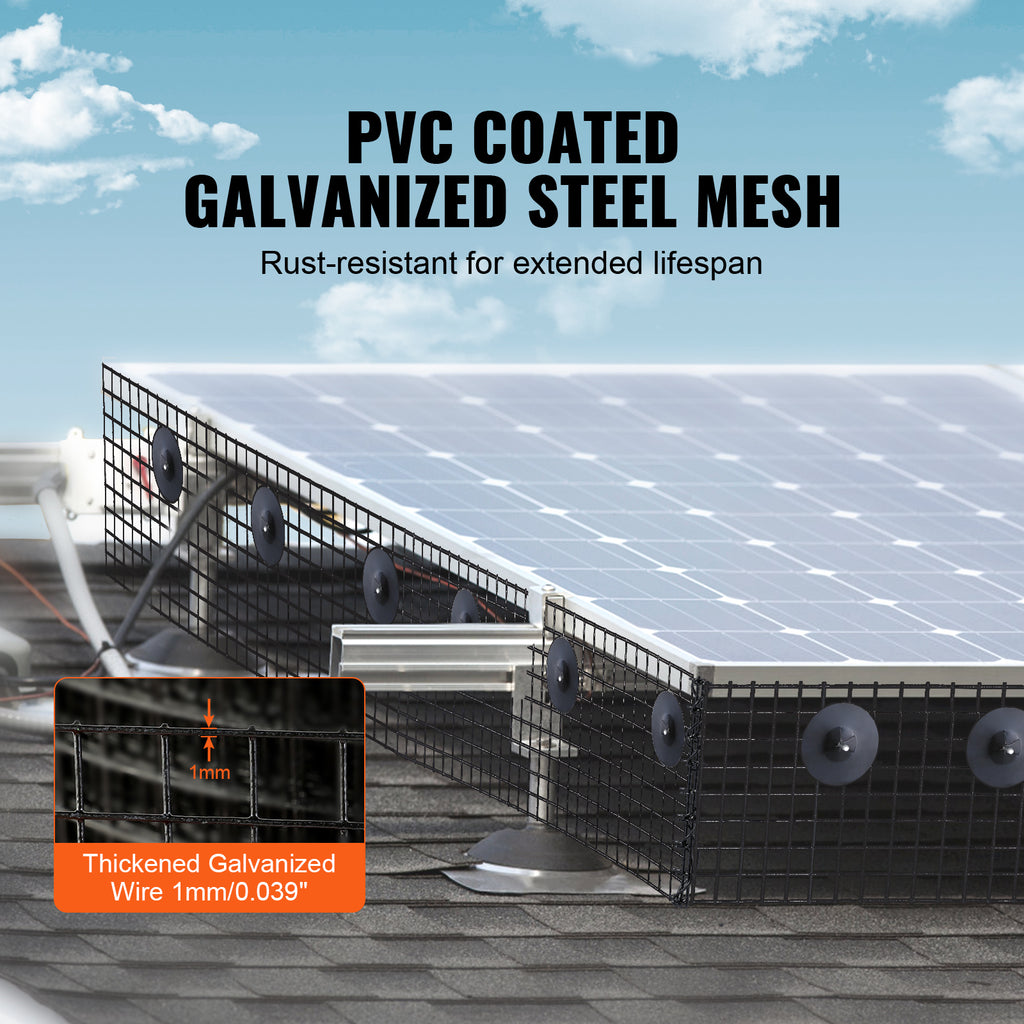 Solar Panel Bird Guard, Critter Guard Roll Kit With Tainless Steel Fasteners, Solar Panel Guard With Rust-proof PVC Coating,