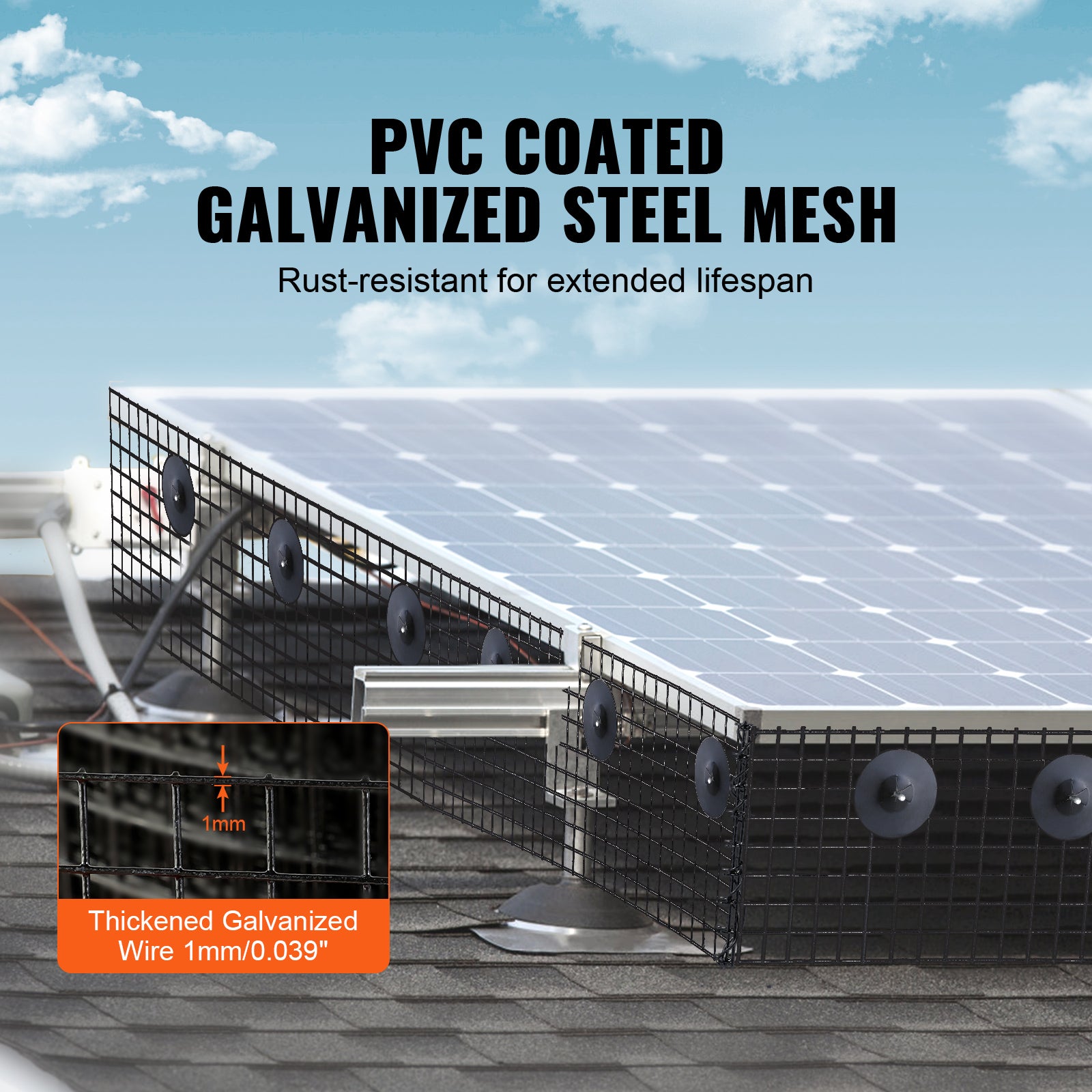 Solar Panel Bird Guard, Critter Guard Roll Kit With Tainless Steel Fasteners, Solar Panel Guard With Rust-proof PVC Coating,