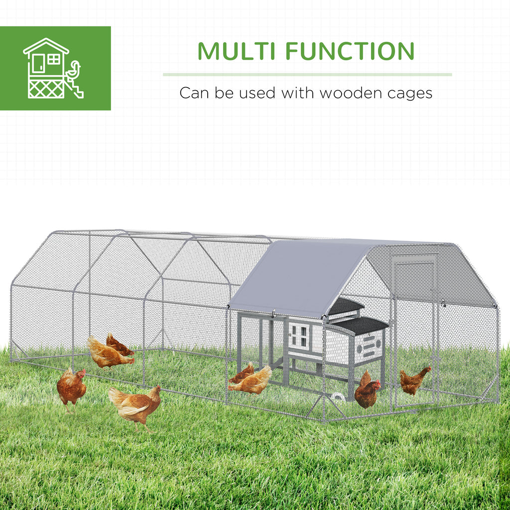 Large Chicken Coop Metal Chicken Run with Waterproof and Anti-UV Cover, Flat Shaped Walk in Fence Cage Hen House for Outdoor and Yard Farm Use, 1" Tube Diameter, 9.2' x 24.9' x 6.4'