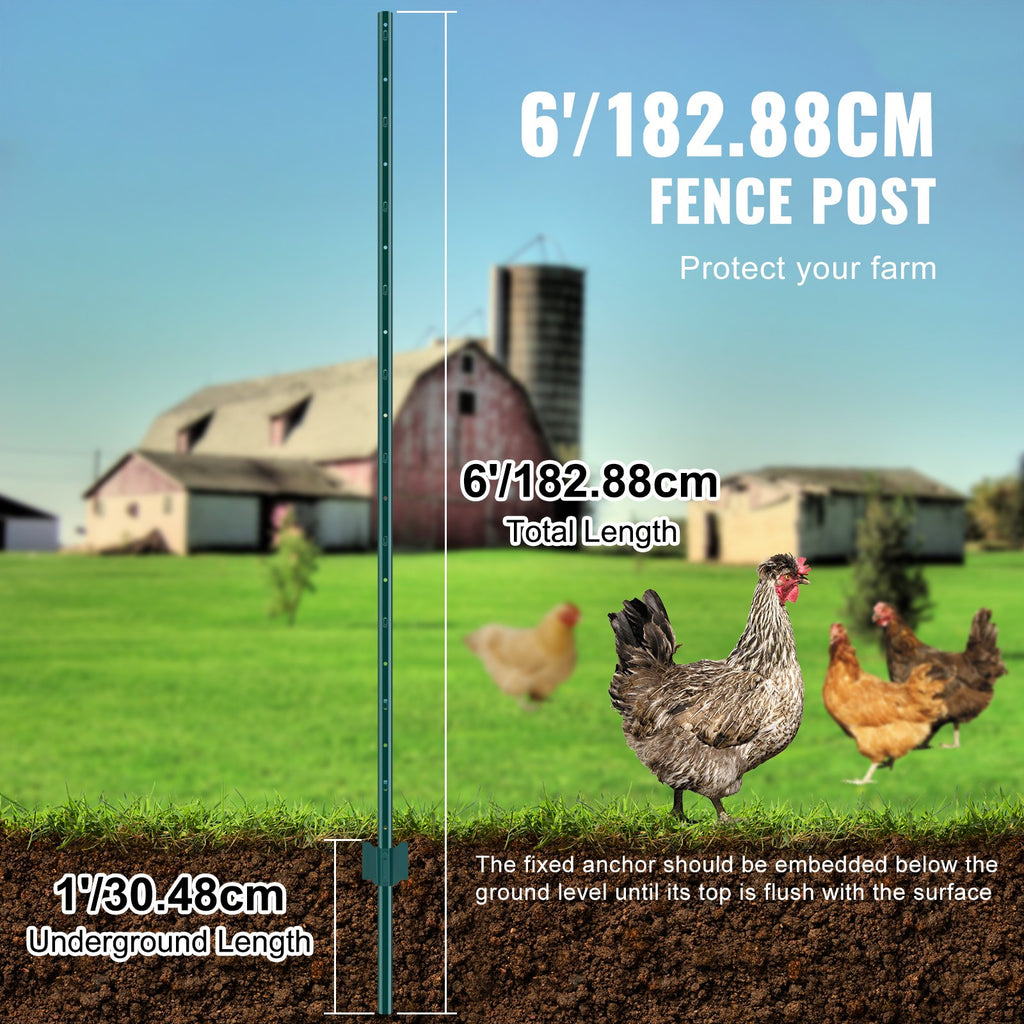 6 Feet Fence Post 6 Pack U-Channel Heavy Duty Metal Fence Posts Green