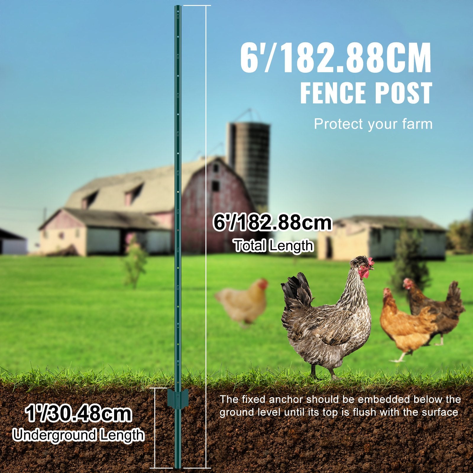6 Feet Fence Post 6 Pack U-Channel Heavy Duty Metal Fence Posts Green