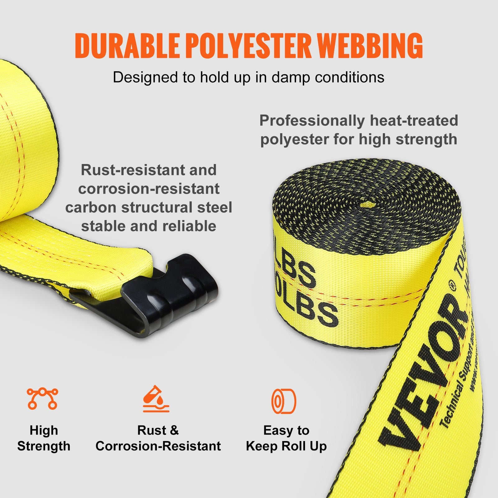Winch Straps, 4'X 30', 6000 Lbs Load Capacity, 18000 Lbs Break Strength, Truck Straps With Flat Hook, Flatbed Tie Downs Cargo Control For Trailers, Farms, Rescues, Tree Saver, Yellow,4 Pack