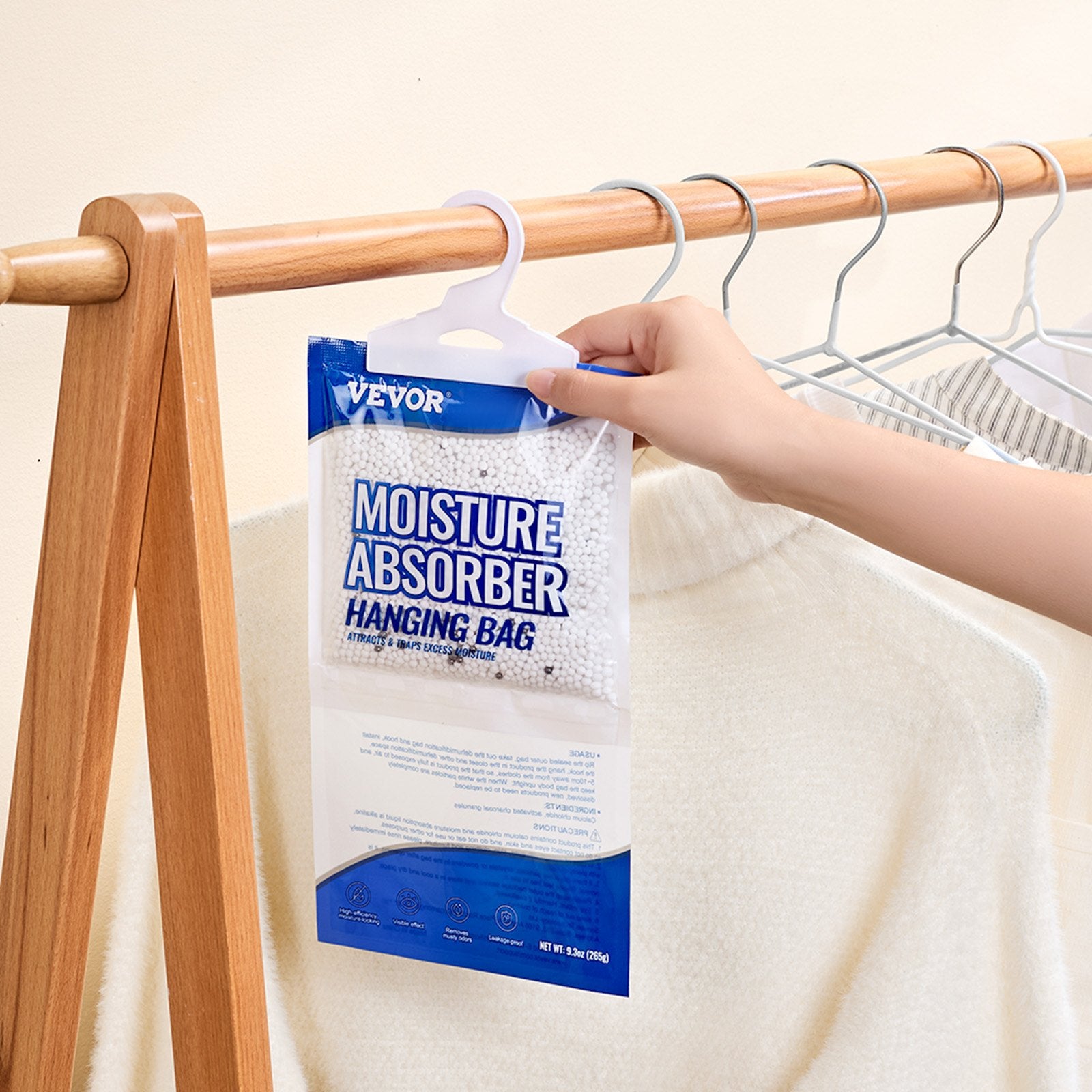 HangingMoisture Absorber, 9.3 Oz Hanging Closet Dehumidifier Bags 10 Packs, Fragrance FreeMoisture Bags In Wardrobes, Bedrooms, Bathrooms