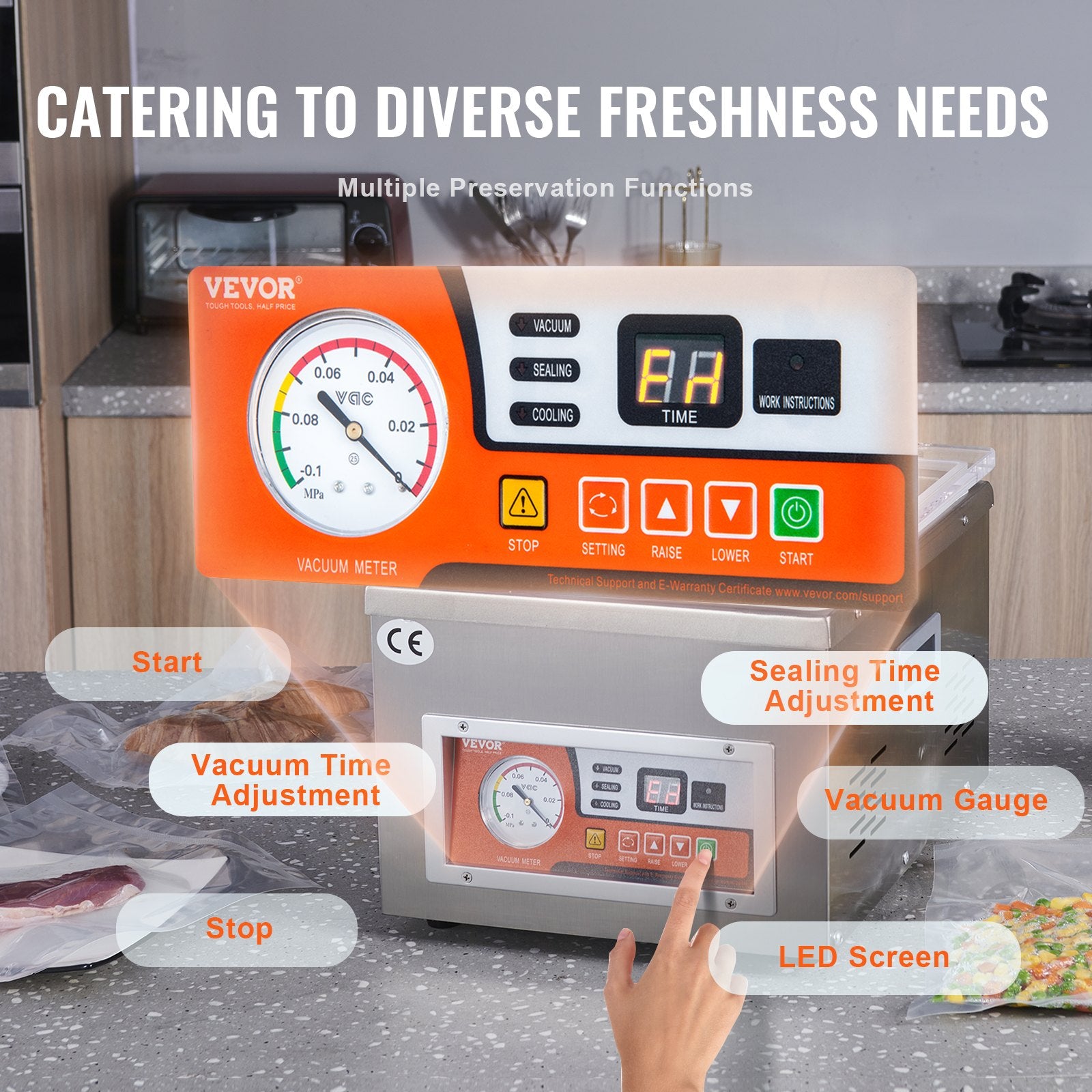 Chamber Vacuum Sealer, DZ-260A  Excellent Sealing Effect With Automatic Control, 110V Kitchen Packaging Machine For Meats, Fruit Saver, Home, Commercial Using