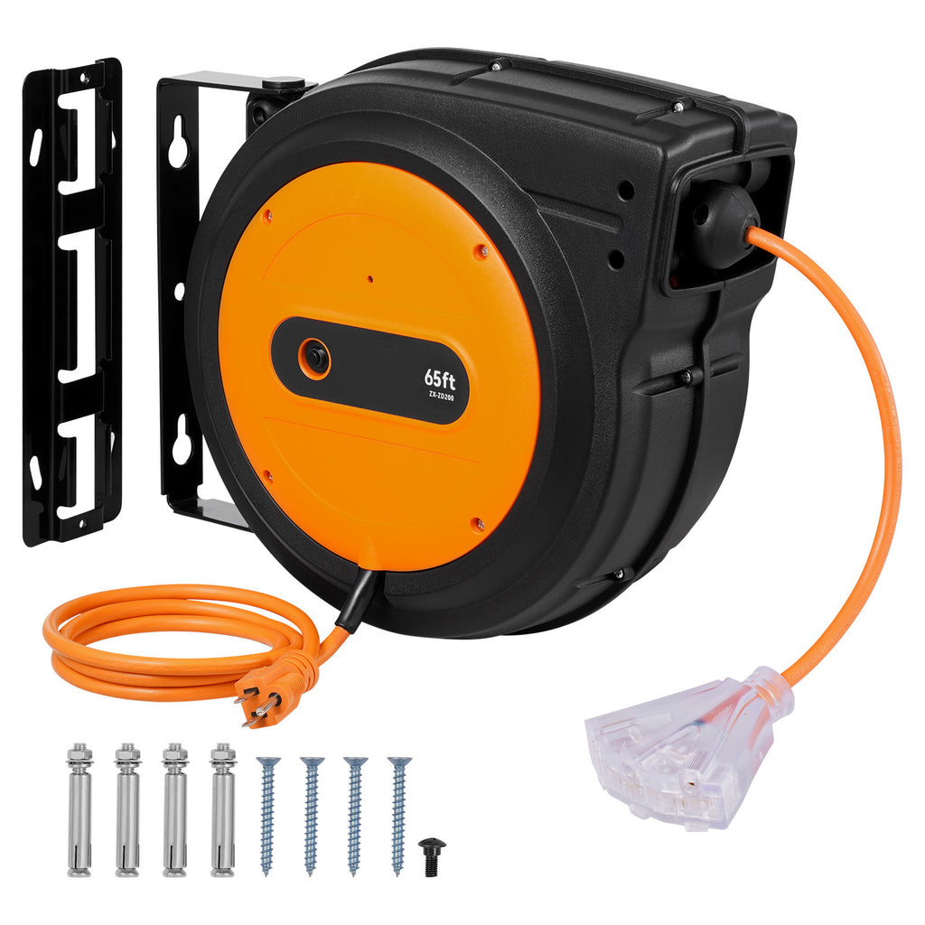 Retractable Extension Cord Reel Power Cord Reel 65FT 12AWG 3C SJTOW