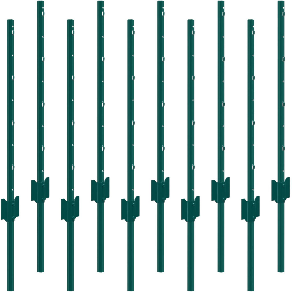 3 Feet Fence Post 10 Pack T-Post Heavy Duty Metal Fence Posts Green