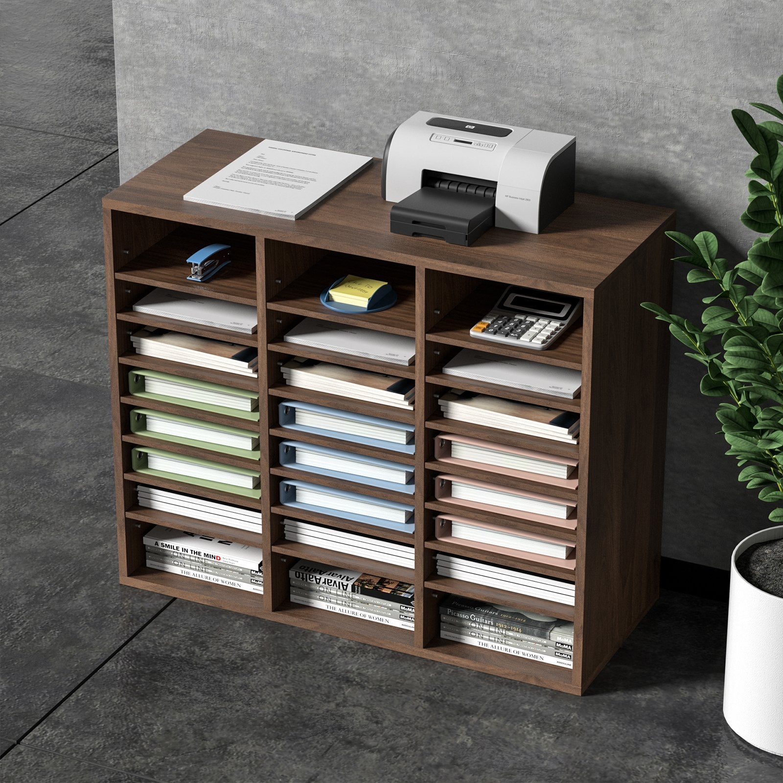 Literature Organizers, 24 Compartments Office Mailbox With Adjustable Shelves, Wood Literature Sorter 29x12x24.4 Inches For Office, Home, Classroom, Mailrooms Organization, EPA Certified, Brown