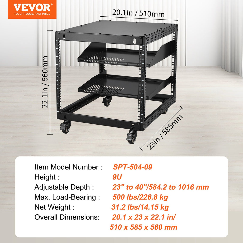 9U 4 Post Open Frame Server Rack Network Enclosure Adjustable